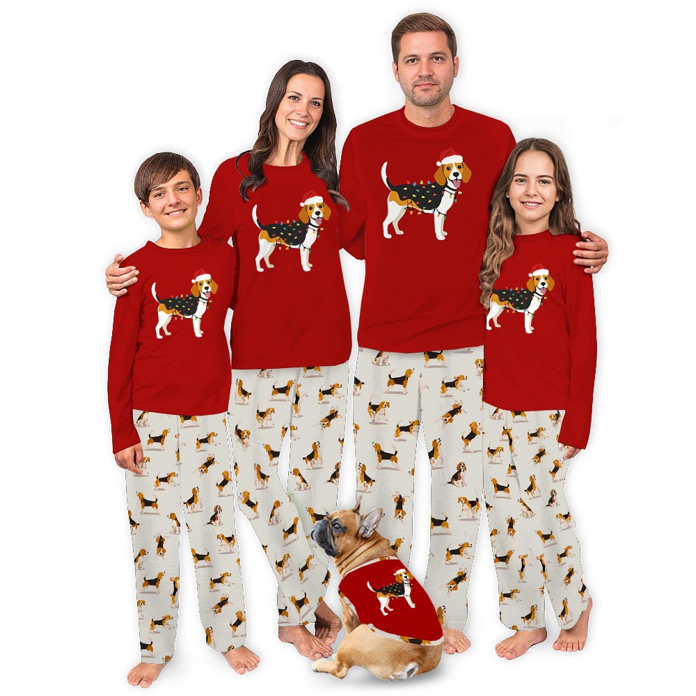 Adorable Beagle Dog Family And Pet Matching Christmas Pajamas