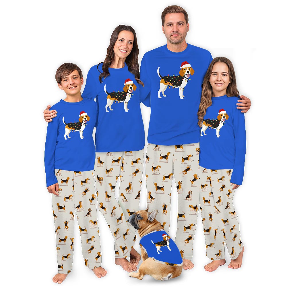 Adorable Beagle Dog Family And Pet Matching Christmas Pajamas