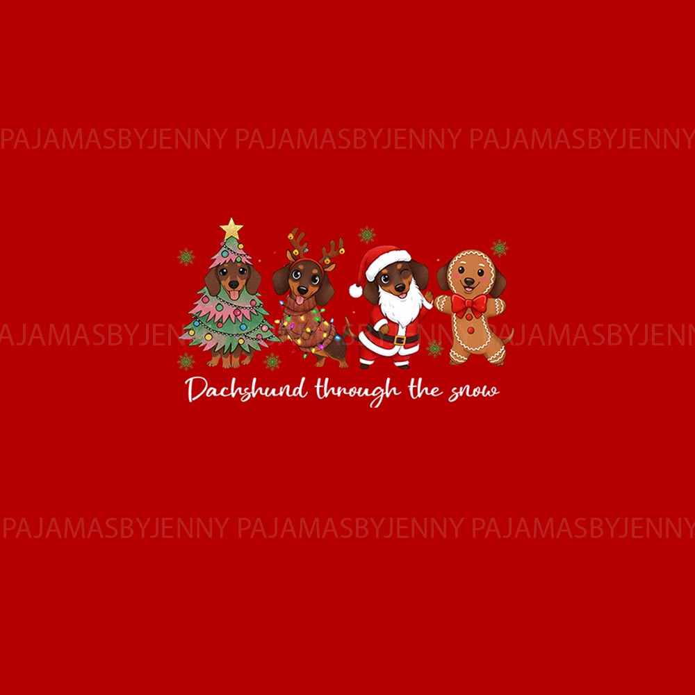 Christmas Dachshund Through The Snow Holiday Family Jammies