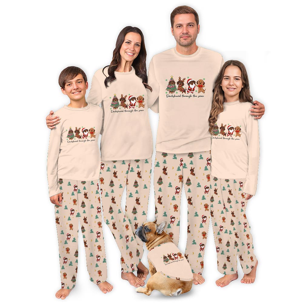 Christmas Dachshund Through The Snow Holiday Family Jammies