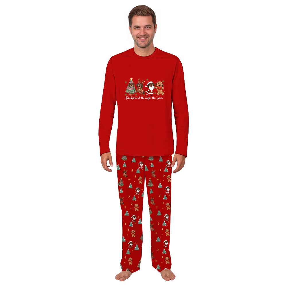 Christmas Dachshund Through The Snow Holiday Family Jammies