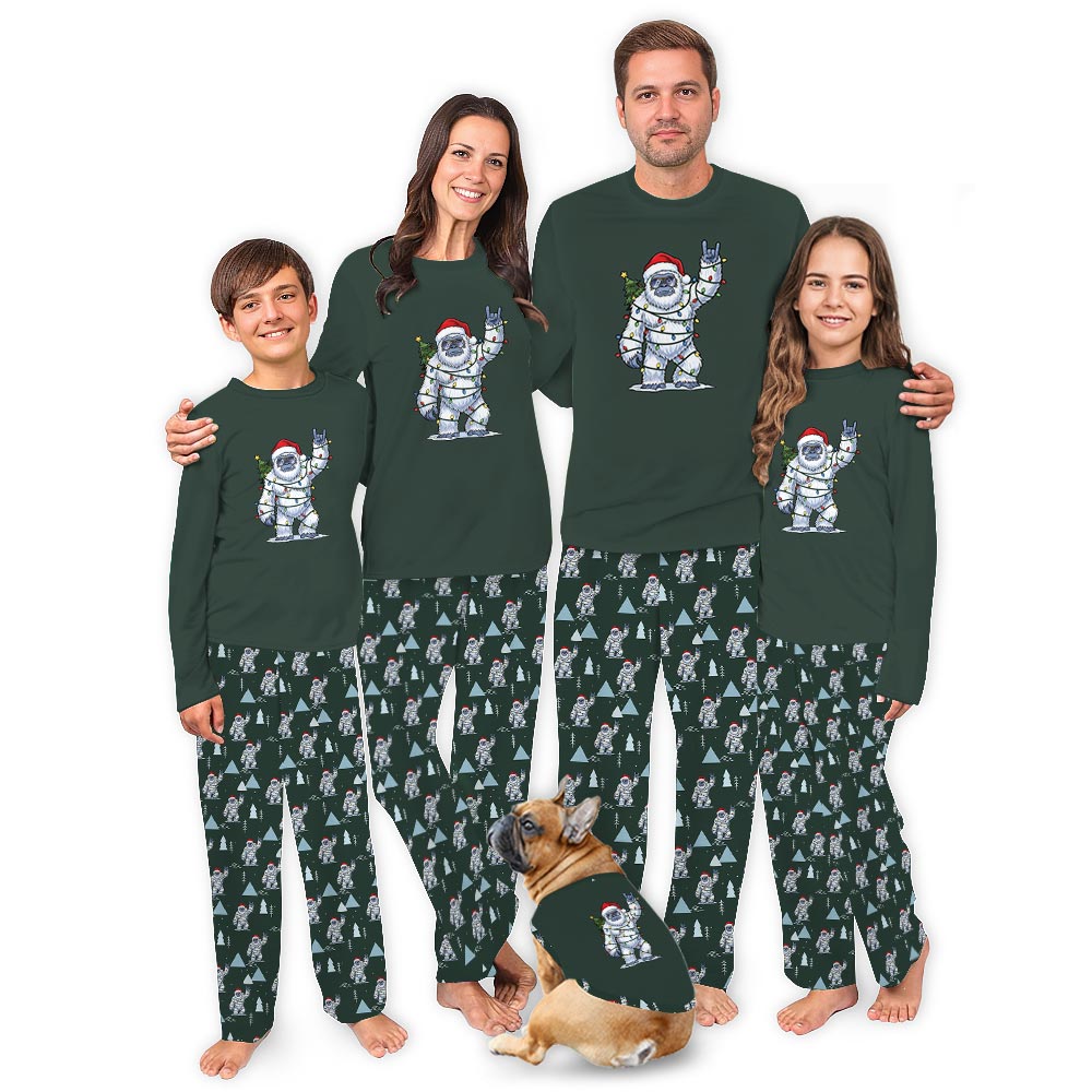 Funny Santa Bigfoot Matching Family Christmas Jammies