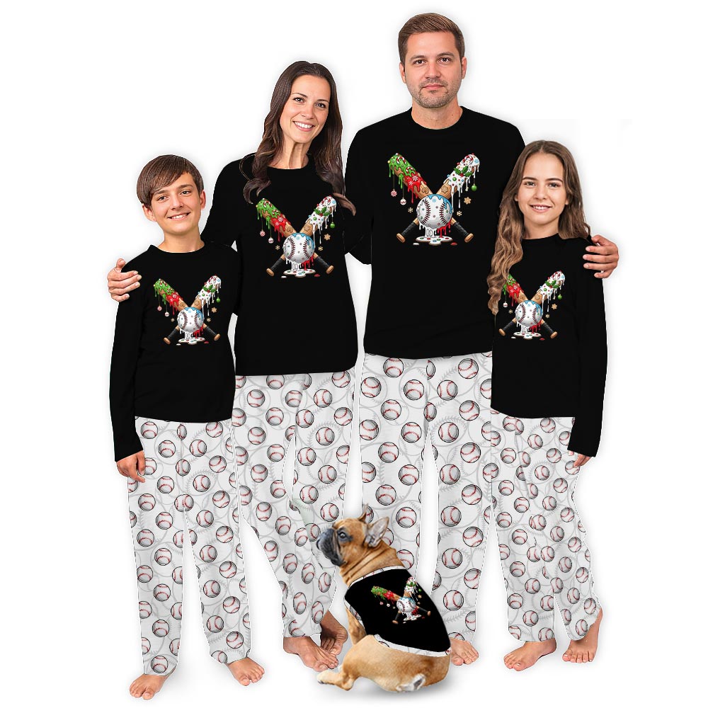 Baseball and Bat Family Christmas Pajamas With Pockets Baseball and Bat Family Christmas Pajamas With Pockets