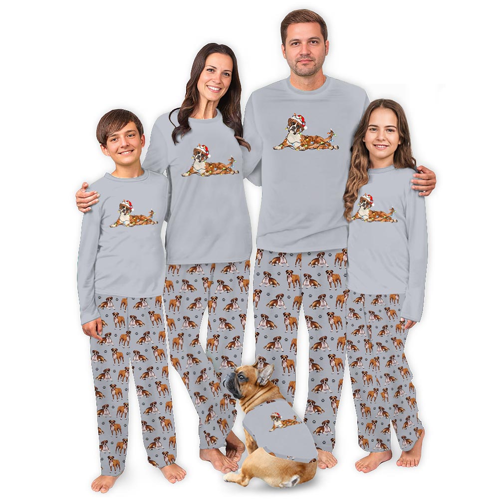 Festive Boxer Dog with Santa Hat Plus Size Family Christmas Pajamas