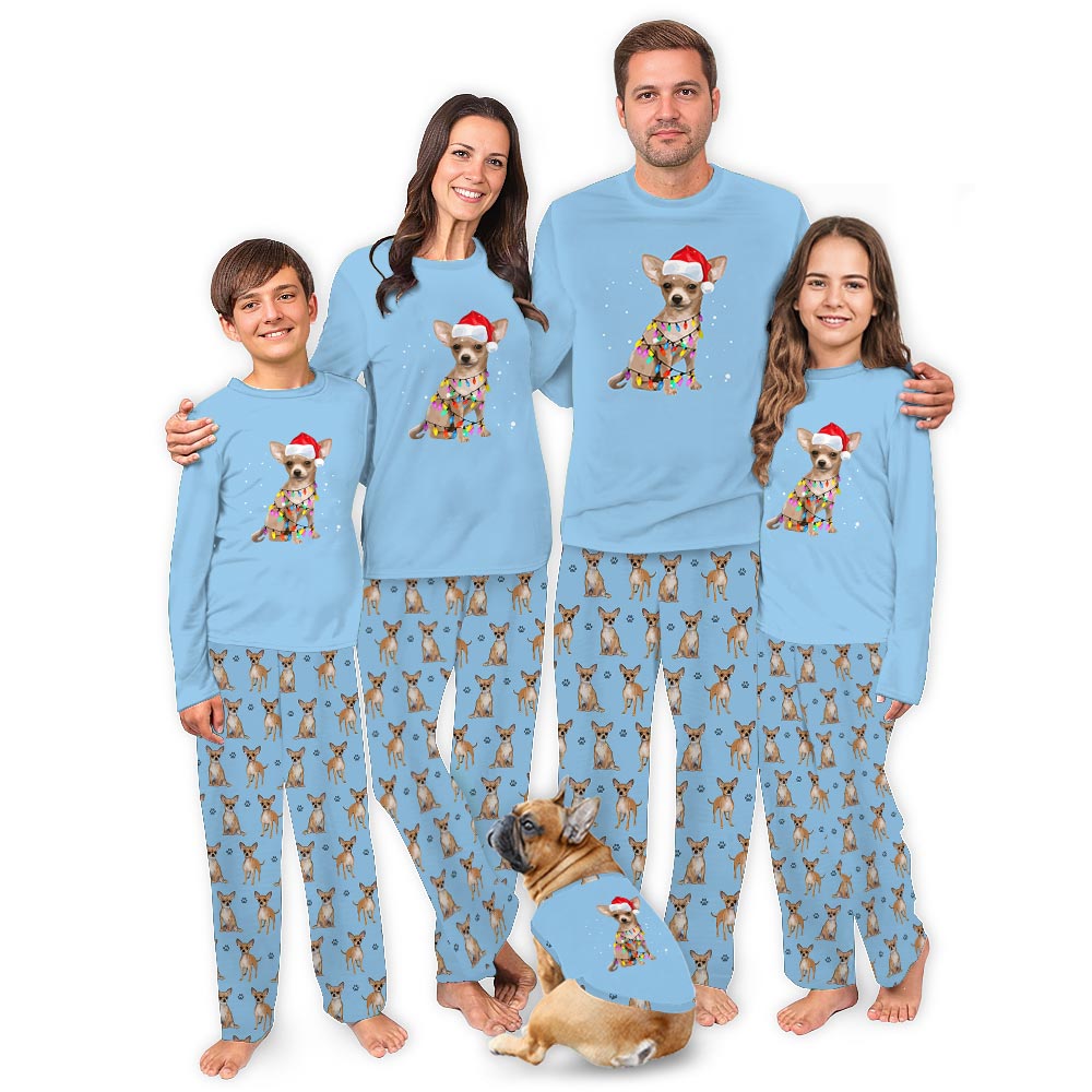 Festive Chihuahua with Christmas Lights Family Dog Matching Pajamas Festive Chihuahua with Christmas Lights Family Dog Matching Pajamas