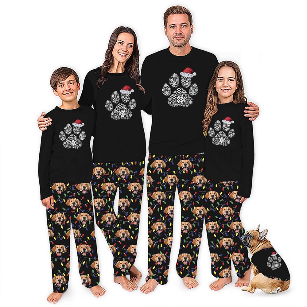 Black Pet Paws with Face Personalized Xmas PJs via Live Preview Black Pet Paws with Face Personalized Xmas PJs via Live Preview
