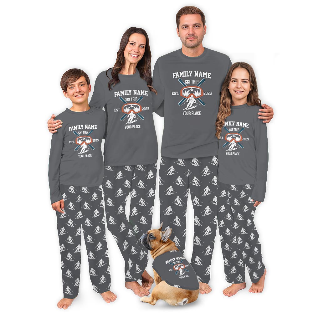Adventure Skiing with Name and Place Custom Christmas Pajamas Adventure Skiing with Name and Place Custom Christmas Pajamas