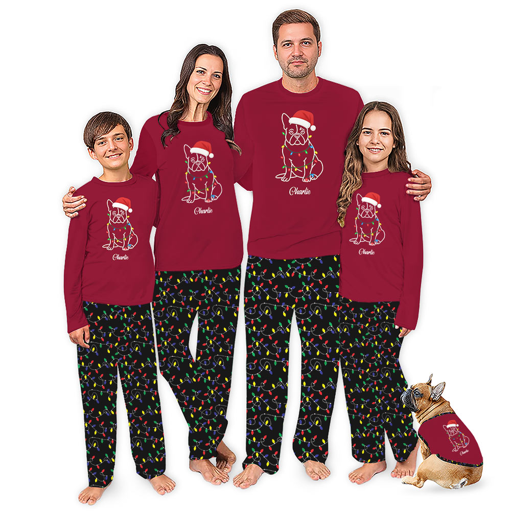 [20 Dog Breeds] Personalized Dog Christmas Light Matching Pajamas With Name