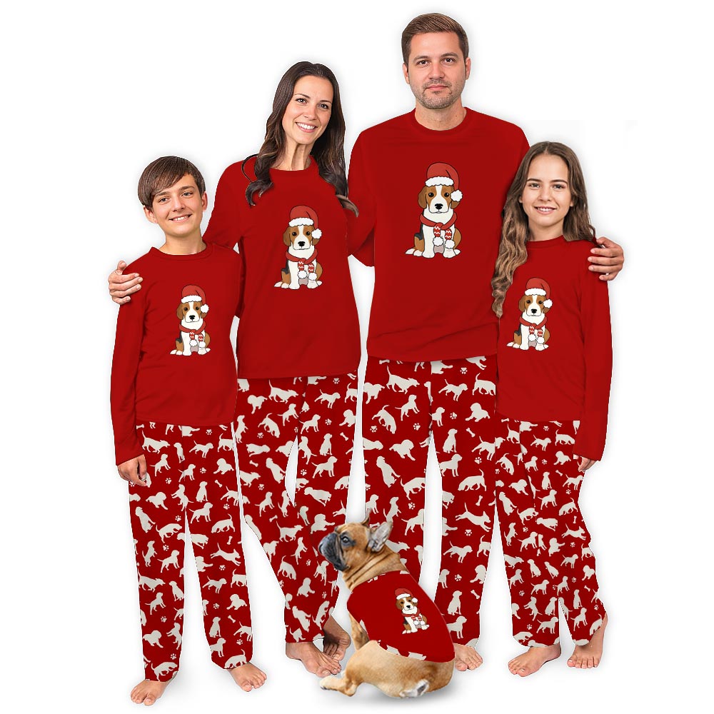 Cute Santa Hat Beagle Dog and Owner Christmas Pajamas