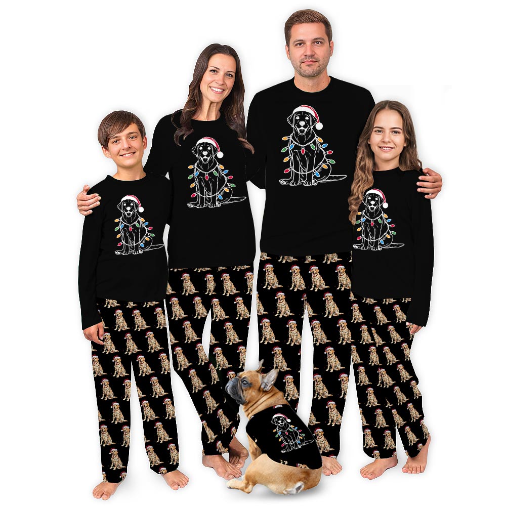 Labrador Retriever And Christmas Light Matching Family Jammies