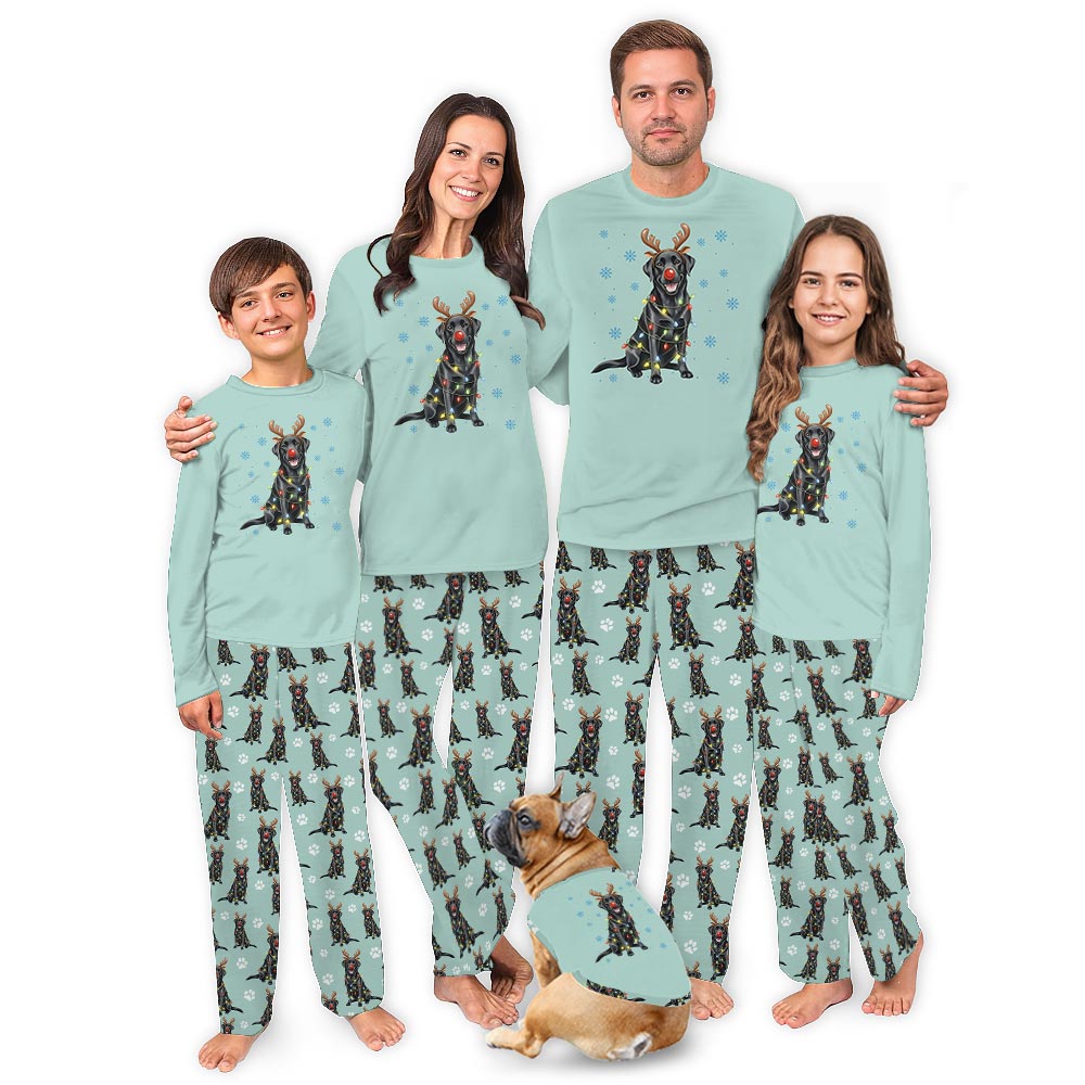 Adorable Labrador Retriever Dog And Family Christmas Pajamas