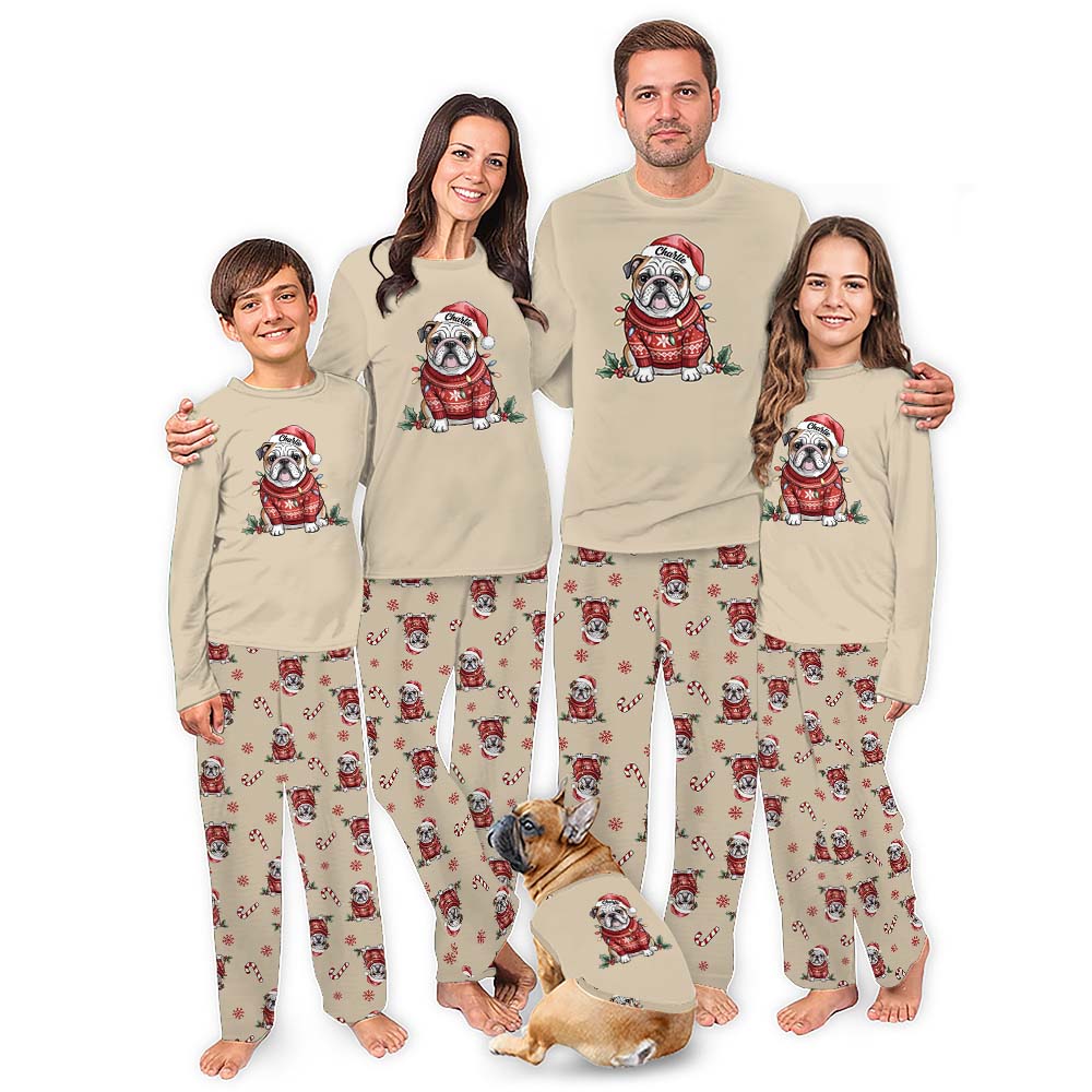 Personalized English Bulldog Christmas Pajamas With Names