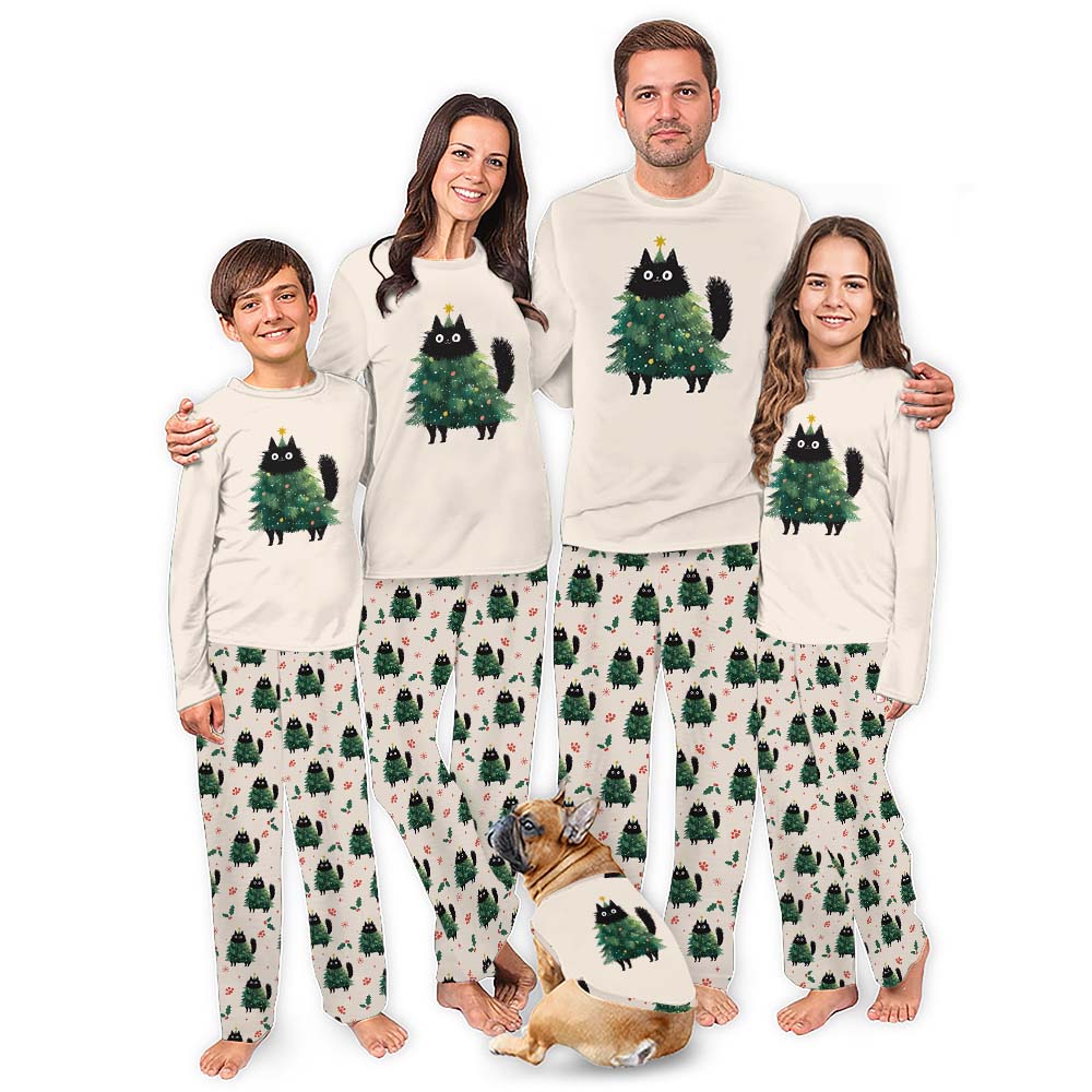 Adorable Black Cat Christmas Pajamas With Pockets Adorable Black Cat Christmas Pajamas With Pockets