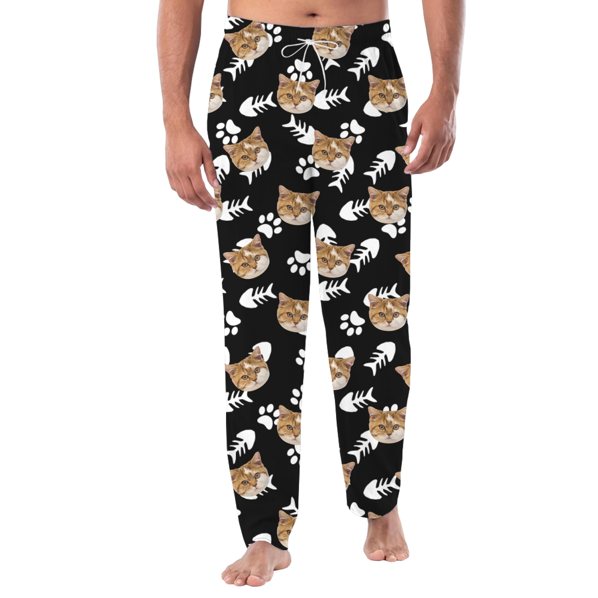 Christmas Heart Cat Paw Face and Name Custom Pajama Pants Christmas Heart Cat Paw Face and Name Custom Pajama Pants
