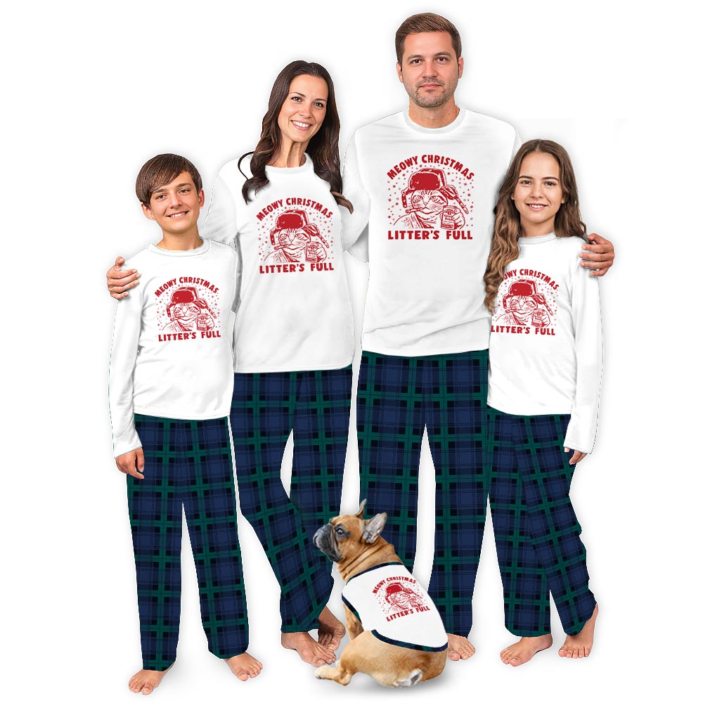 Meowy Christmas Litter Full Quote Pet and Human Matching Pajamas