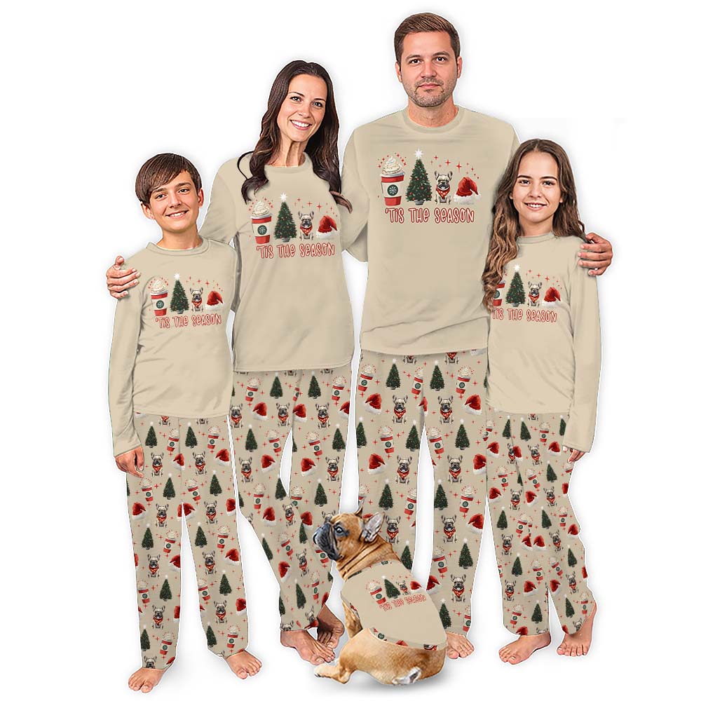 Plus Size Festive Frenchie Christmas Pajamas Saying Tis The Season