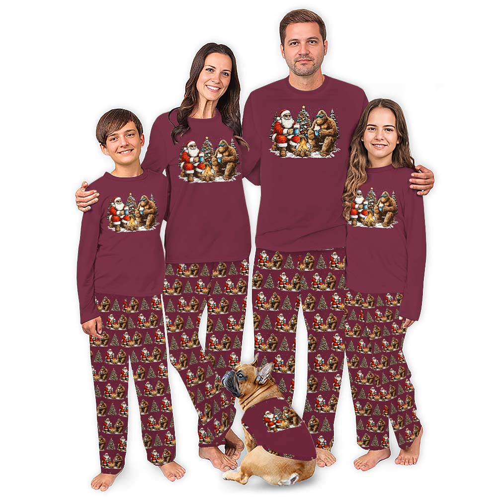 Plus Size Camping Christmas Pajamas With Santa And Sasquatching Plus Size Camping Christmas Pajamas With Santa And Sasquatching