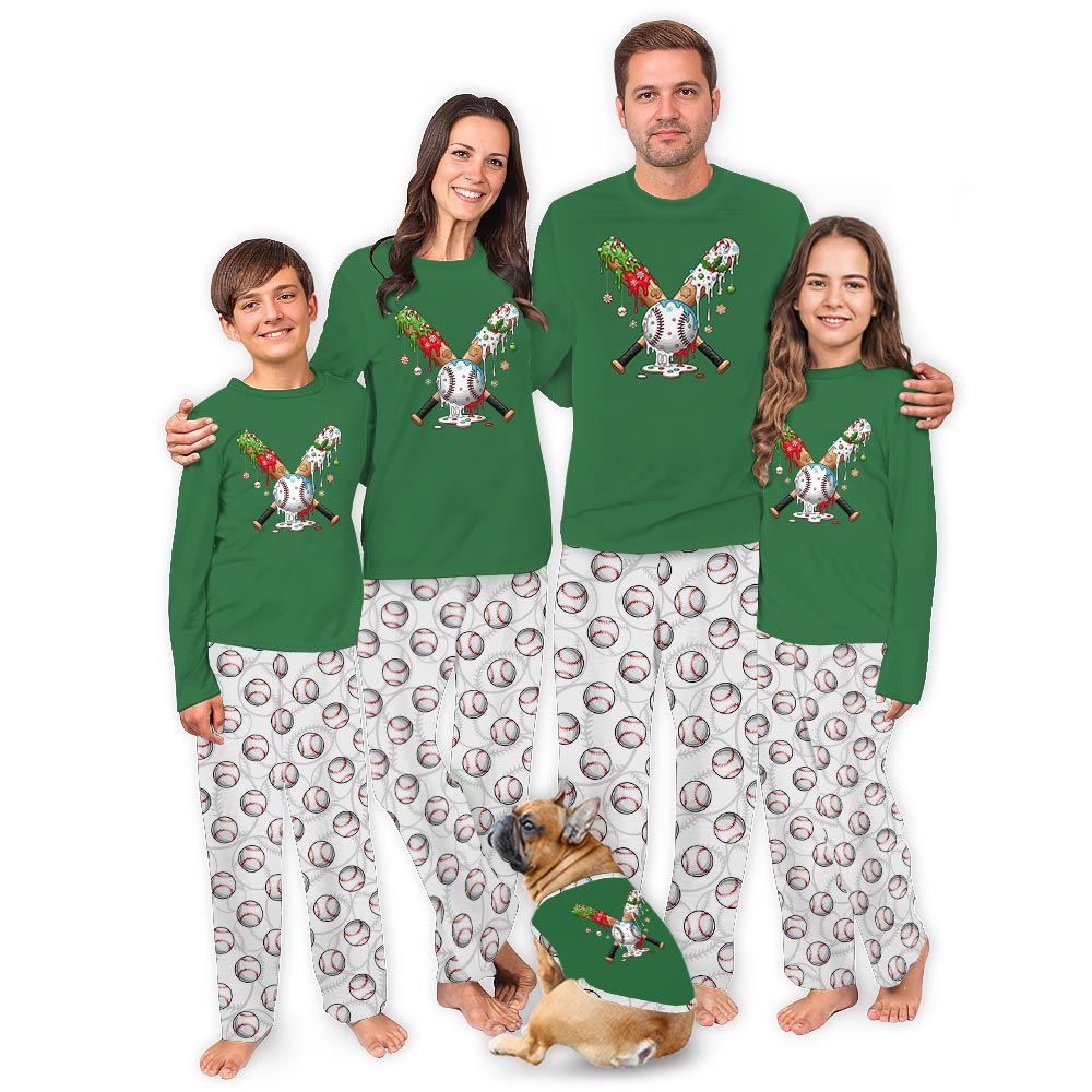 Baseball and Bat Family Christmas Pajamas With Pockets Baseball and Bat Family Christmas Pajamas With Pockets