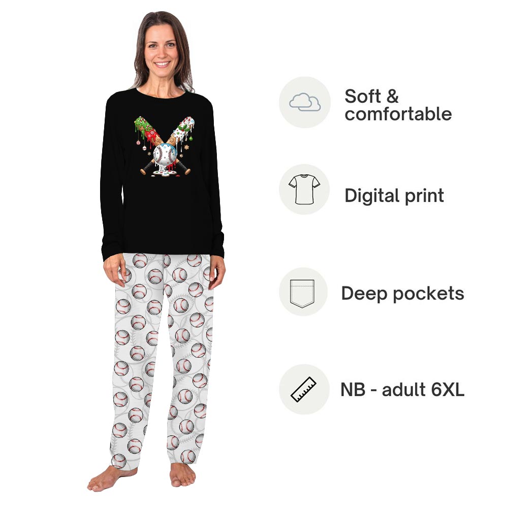 Baseball and Bat Family Christmas Pajamas With Pockets Baseball and Bat Family Christmas Pajamas With Pockets