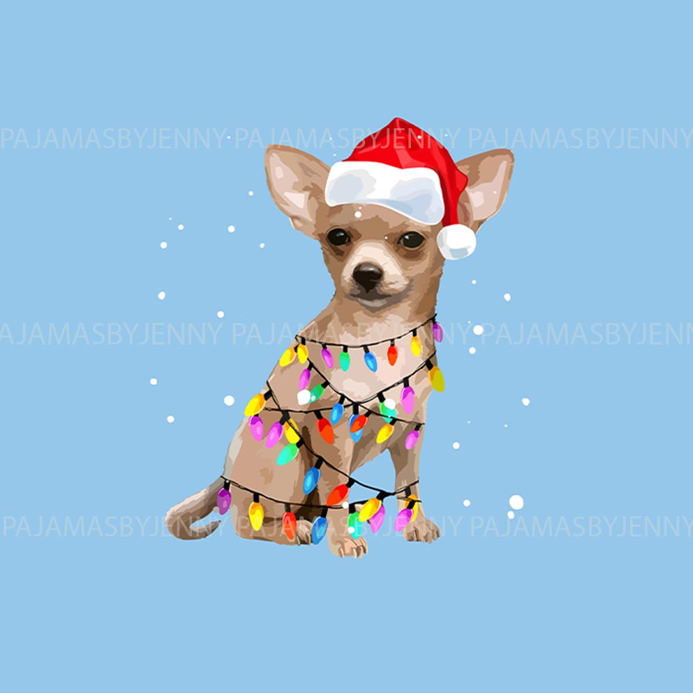 Festive Chihuahua with Christmas Lights Family Dog Matching Pajamas Festive Chihuahua with Christmas Lights Family Dog Matching Pajamas