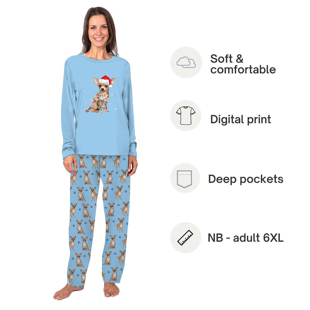 Festive Chihuahua with Christmas Lights Family Dog Matching Pajamas Festive Chihuahua with Christmas Lights Family Dog Matching Pajamas