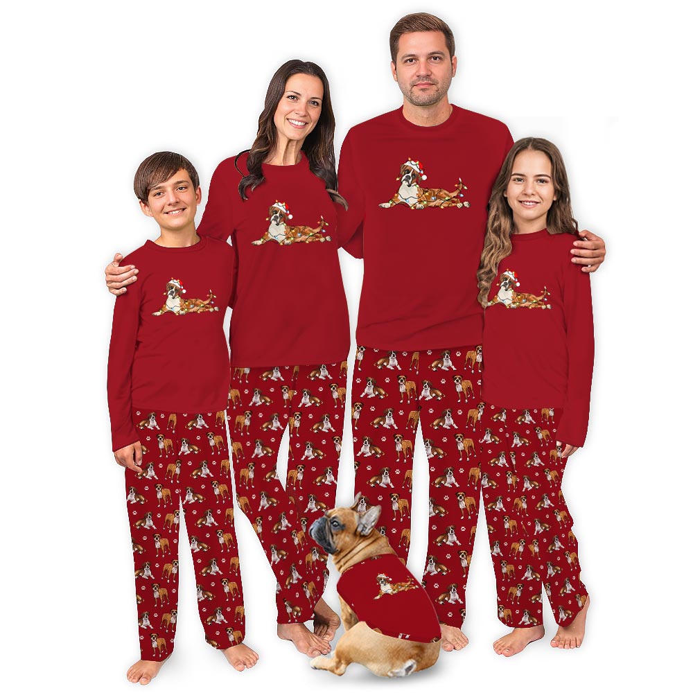 Festive Boxer Dog with Santa Hat Plus Size Family Christmas Pajamas