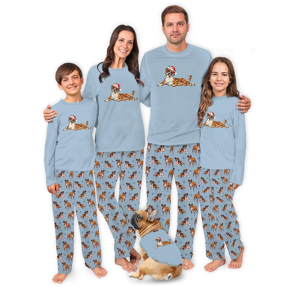 Festive Boxer Dog with Santa Hat Plus Size Family Christmas Pajamas