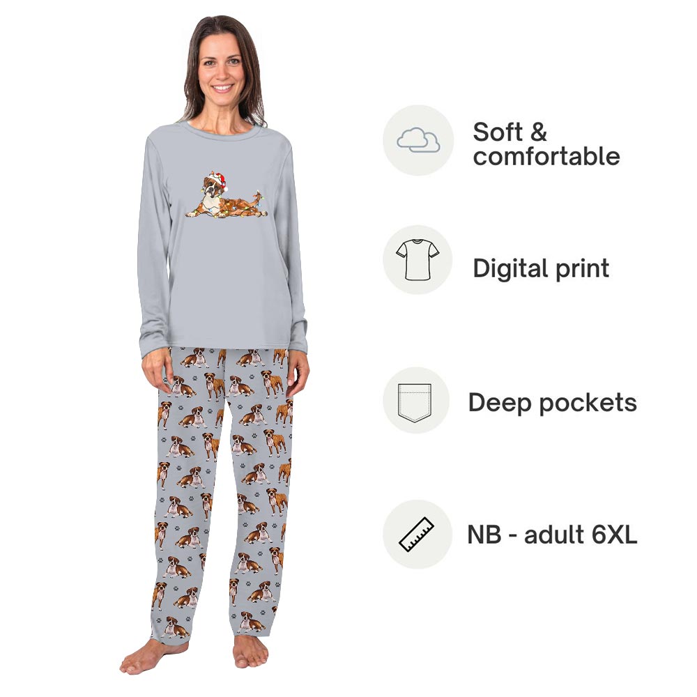 Festive Boxer Dog with Santa Hat Plus Size Family Christmas Pajamas