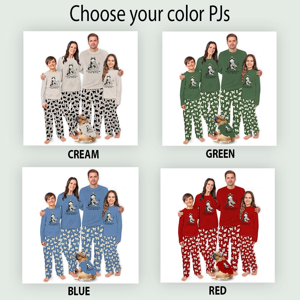 Cats with Everything is Fine Quote Matching Family Christmas Pajamas