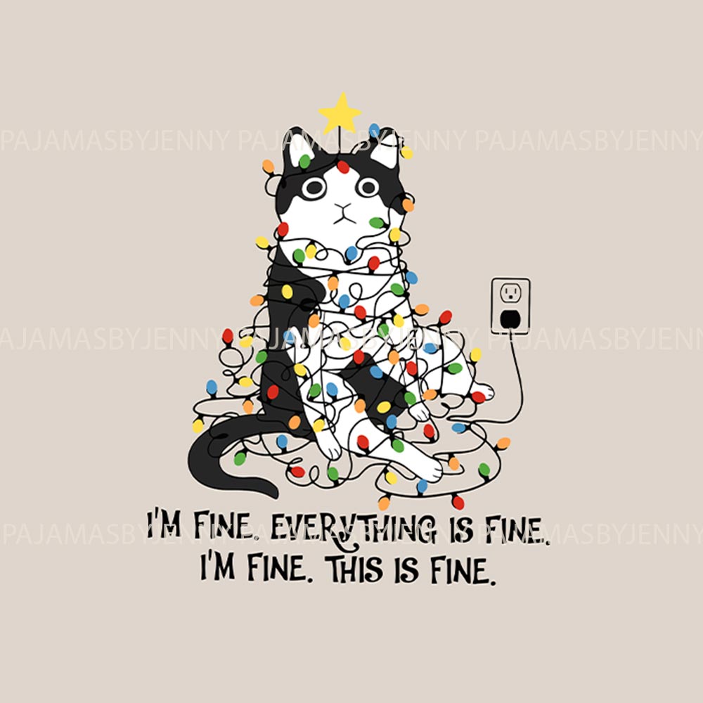 Cats with Everything is Fine Quote Matching Family Christmas Pajamas