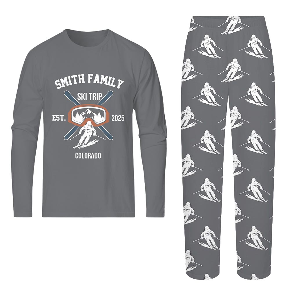 Adventure Skiing with Name and Place Custom Christmas Pajamas Adventure Skiing with Name and Place Custom Christmas Pajamas
