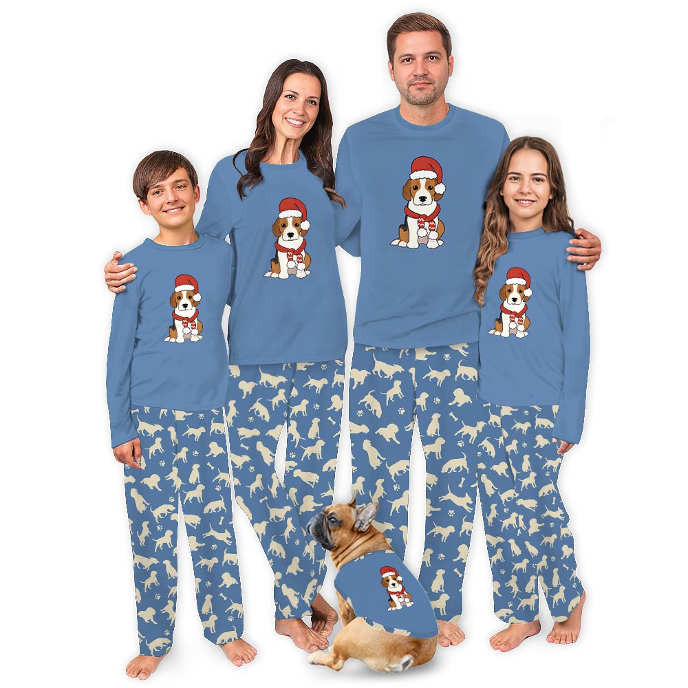 Cute Santa Hat Beagle Dog and Owner Christmas Pajamas