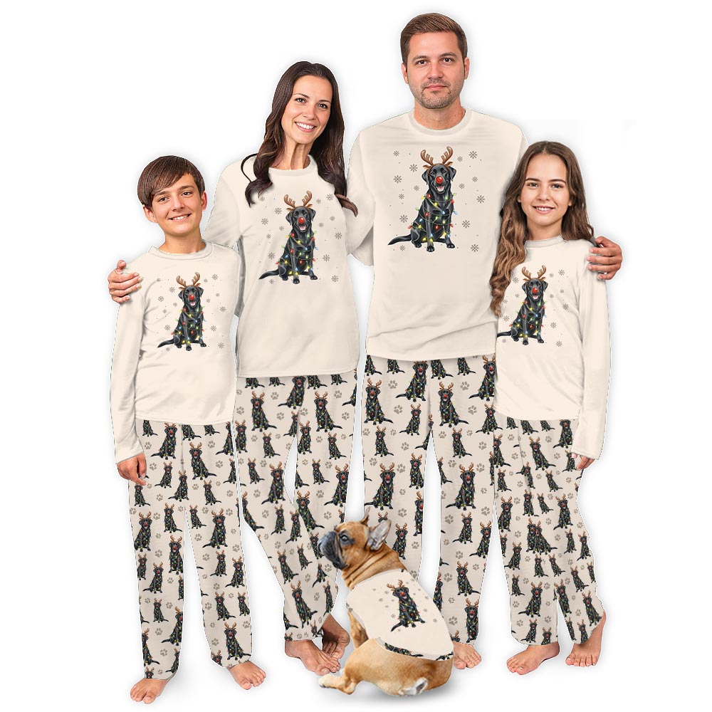Adorable Labrador Retriever Dog And Family Christmas Pajamas