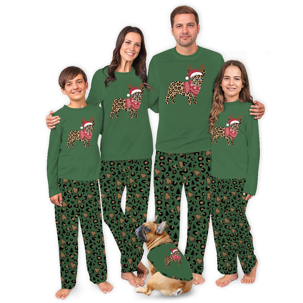 French Bulldog Christmas Leopard Holiday Pj Sets For The Family French Bulldog Christmas Leopard Holiday Pj Sets For The Family
