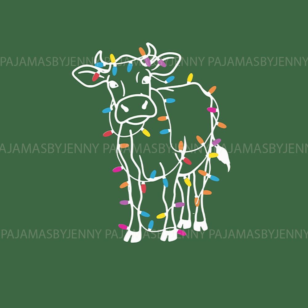 Festive Cow with Xmas Lights Family Matching Christmas PJs