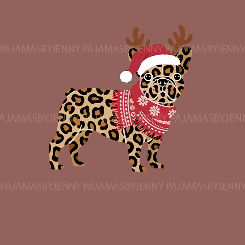 French Bulldog with Leopard Pattern Family Christmas Pajamas French Bulldog with Leopard Pattern Family Christmas Pajamas