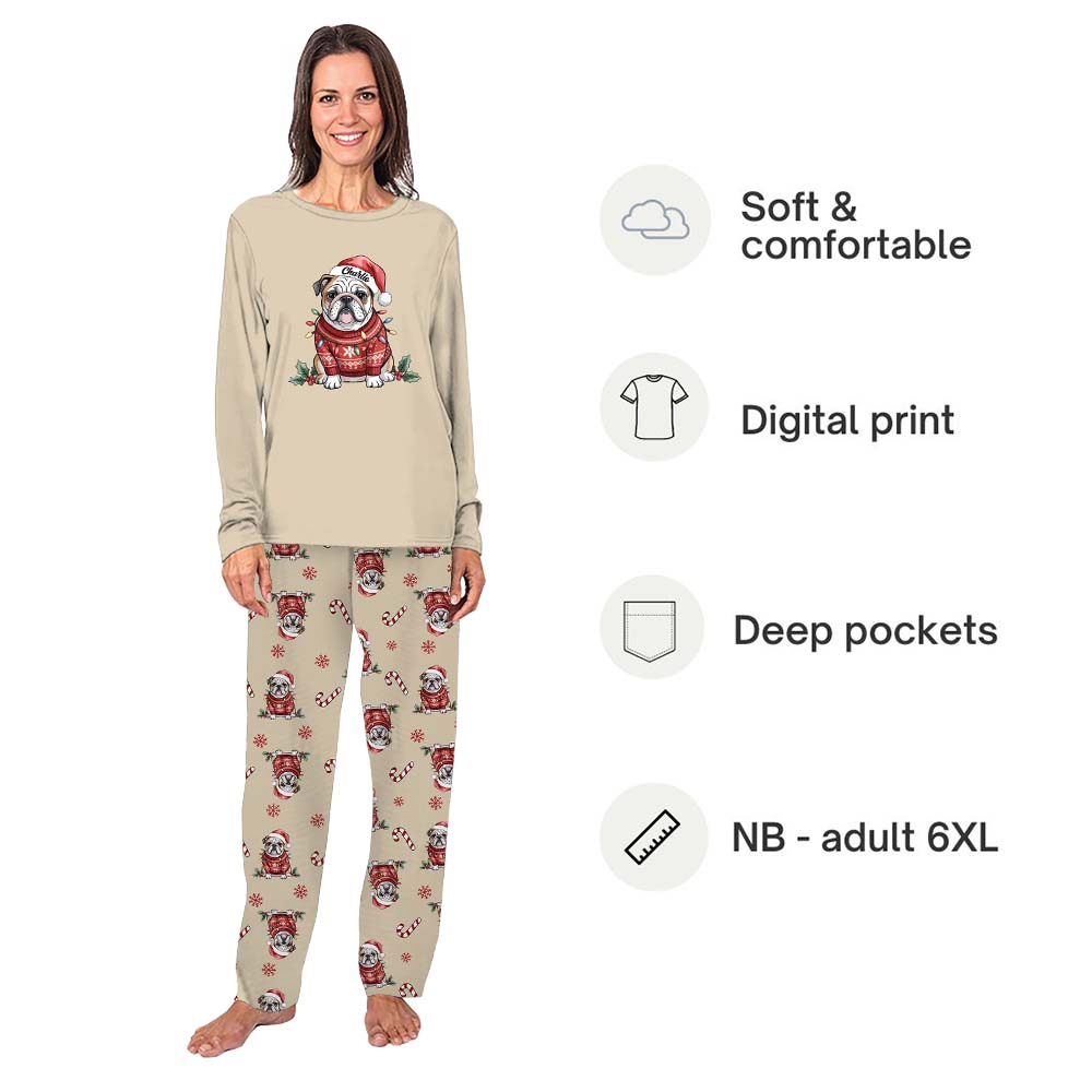 Personalized English Bulldog Christmas Pajamas With Names