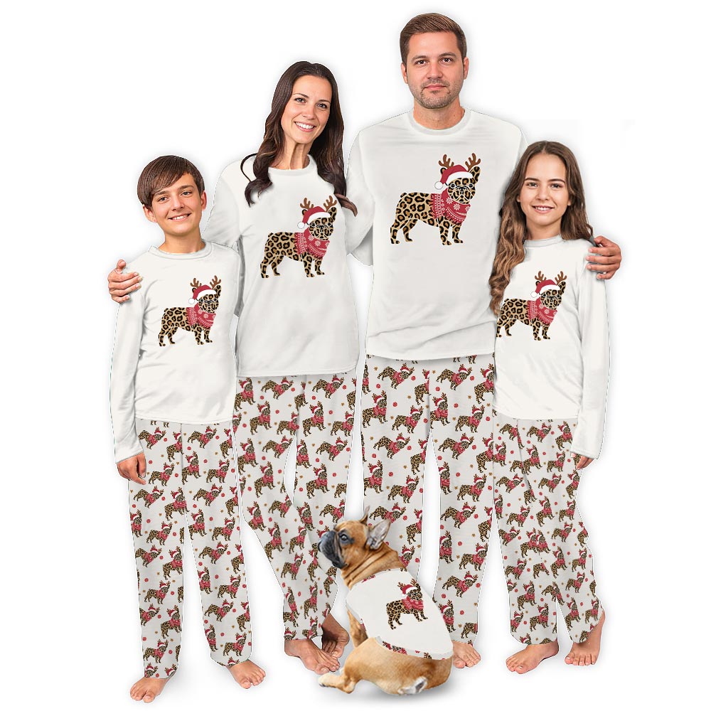 French Bulldog with Leopard Pattern Family Christmas Pajamas French Bulldog with Leopard Pattern Family Christmas Pajamas