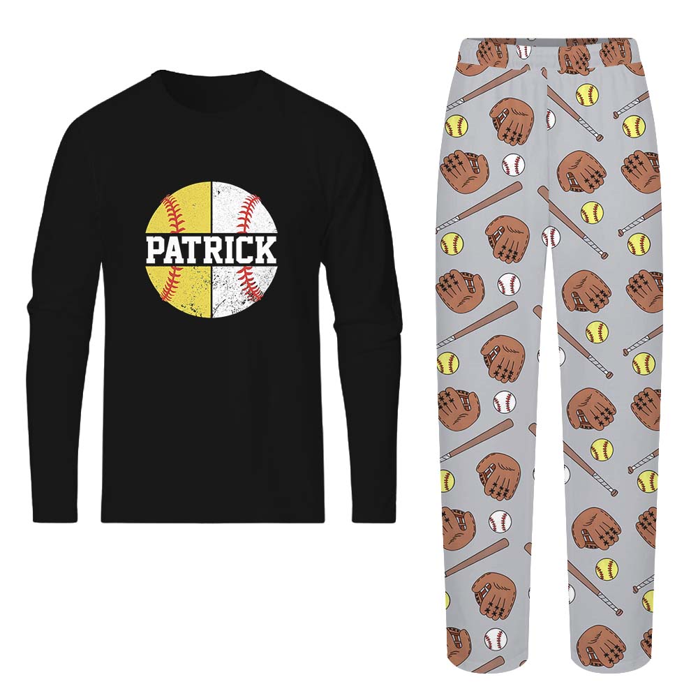 Customizable Name Sport Christmas Pajamas With Softball And Baseball Mix