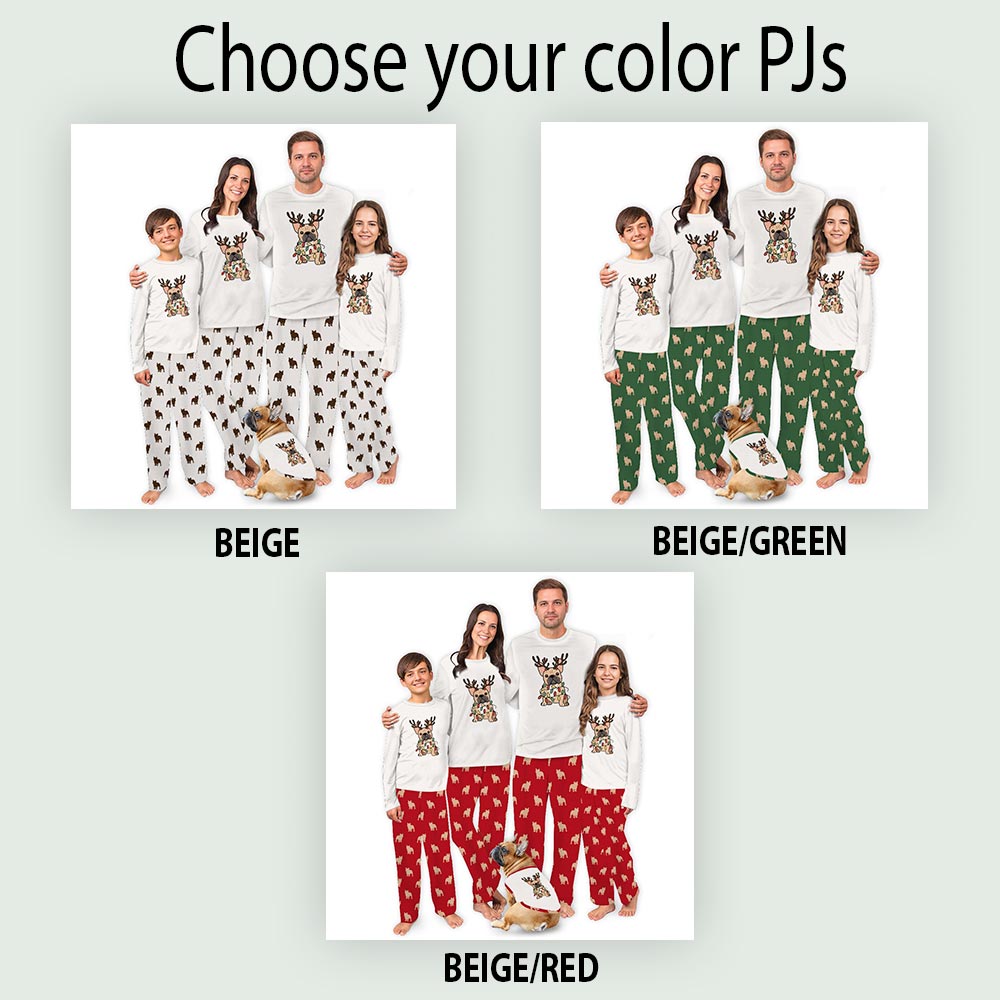 Cute French Bulldog with Reindeer Matching Christmas Pajamas Cute French Bulldog with Reindeer Matching Christmas Pajamas