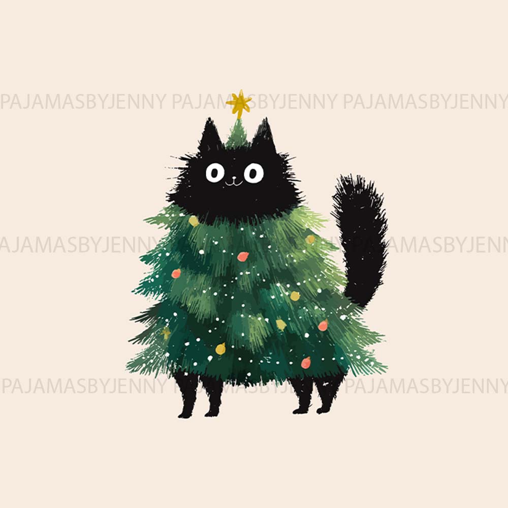 Adorable Black Cat Christmas Pajamas With Pockets Adorable Black Cat Christmas Pajamas With Pockets