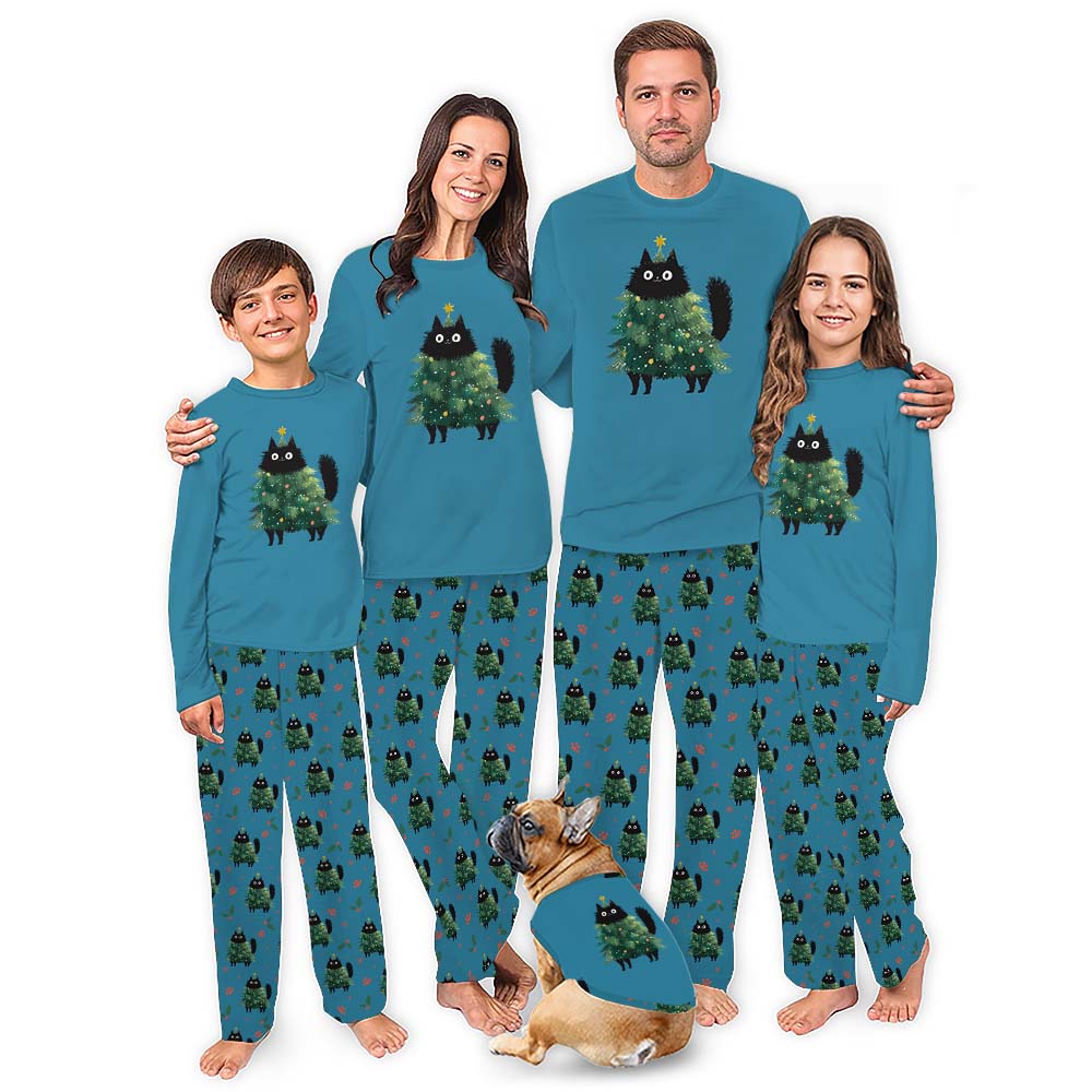 Adorable Black Cat Christmas Pajamas With Pockets Adorable Black Cat Christmas Pajamas With Pockets