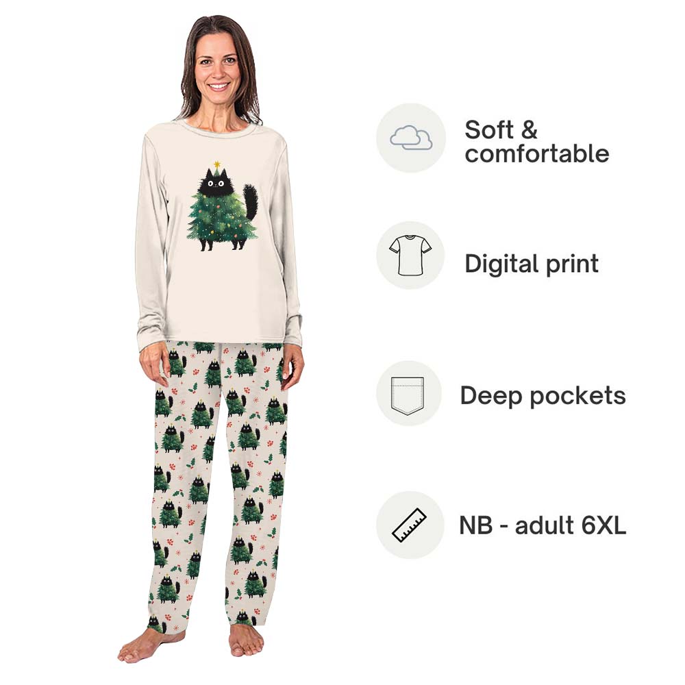 Adorable Black Cat Christmas Pajamas With Pockets Adorable Black Cat Christmas Pajamas With Pockets