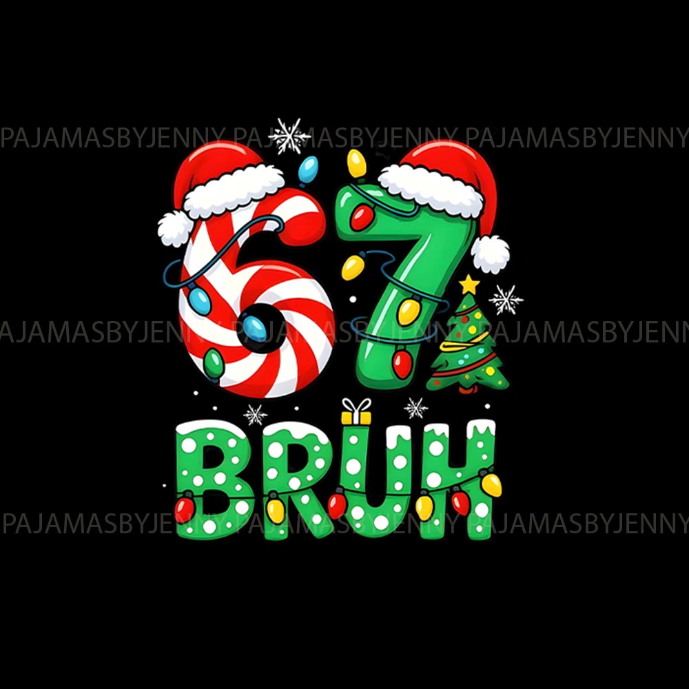 Funny Candy Cane Sixty Seven Bruh Dog And Owner Christmas Pajamas