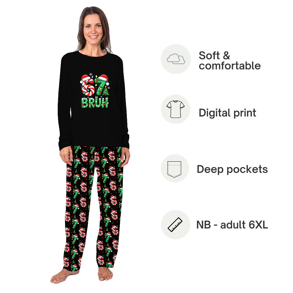 Funny Candy Cane Sixty Seven Bruh Dog And Owner Christmas Pajamas