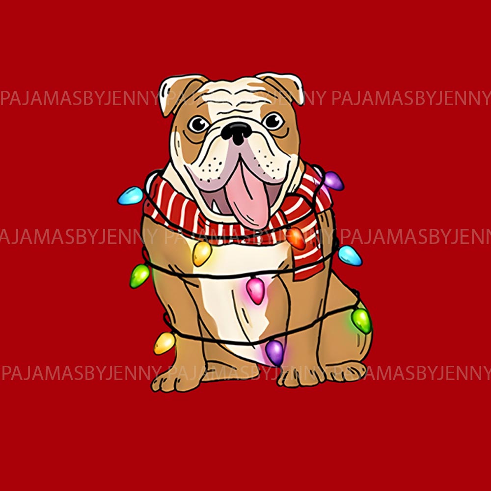 Funny English Bulldog with Christmas Lights Pajamas For Adults And Kids