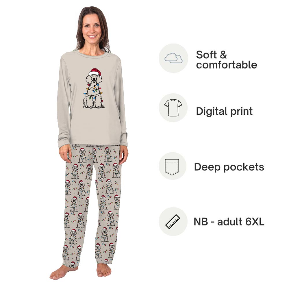 Cute Poodle with Xmas Light Matching Dog Owner Christmas Pajamas