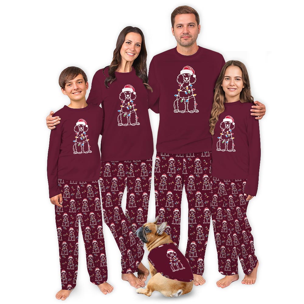 Cute Poodle with Xmas Light Matching Dog Owner Christmas Pajamas