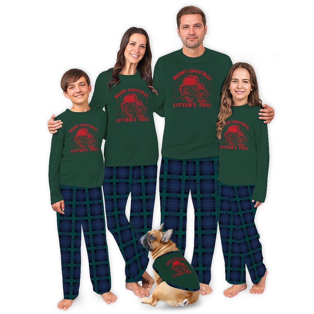 Meowy Christmas Litter Full Quote Pet and Human Matching Pajamas