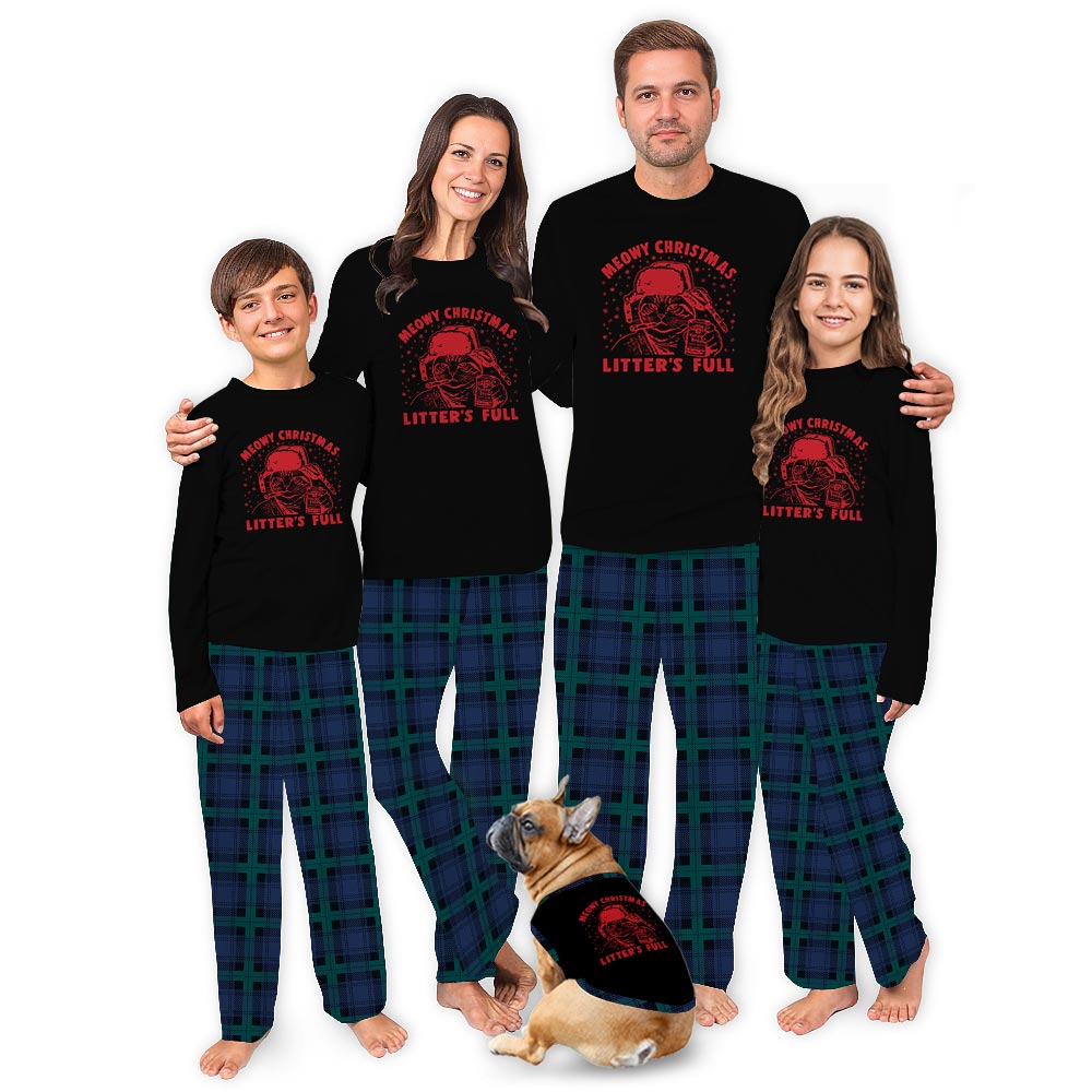 Meowy Christmas Litter Full Quote Pet and Human Matching Pajamas